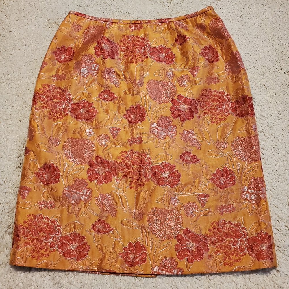 Kasper 2 Piece Tangerine Pink & Silver Floral Brocade Skirt Set Size 6P - Picture 6 of 10